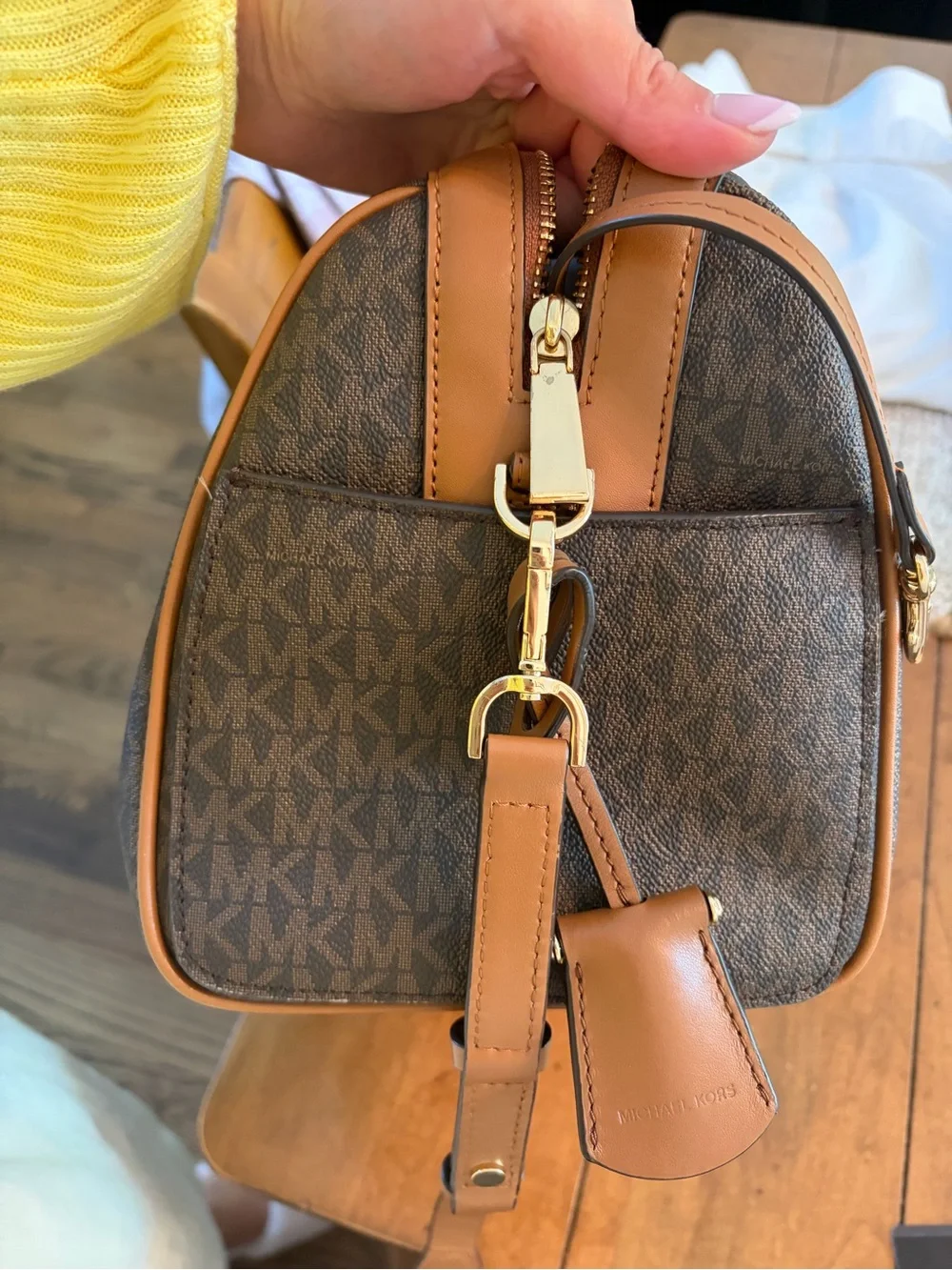 Michael Kors Brown and Black Signature Stripe bag with matching wallet
